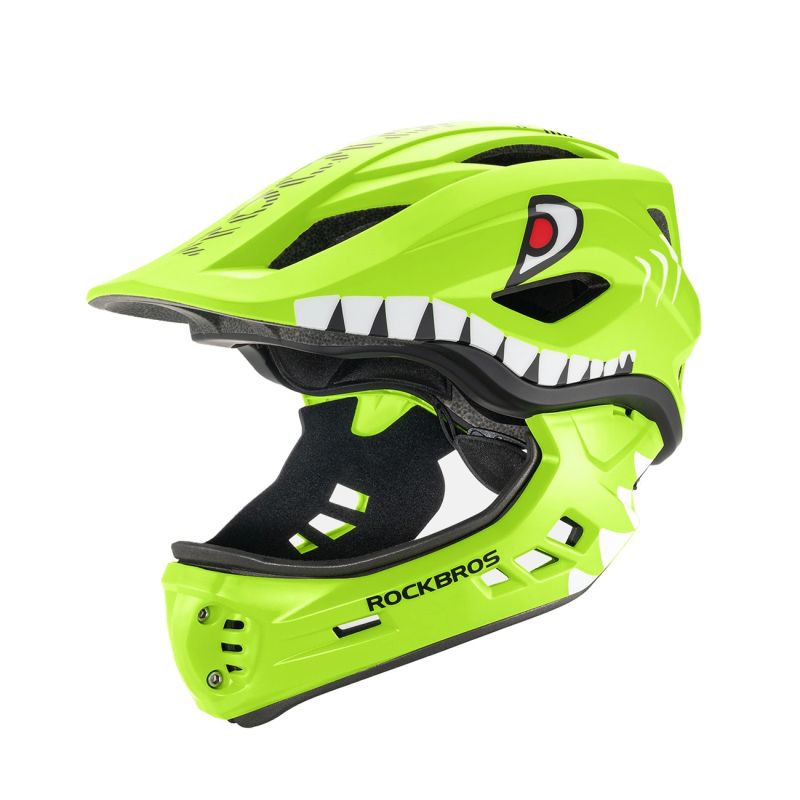 Rockbros TT-32003 Shark Children's Bike Helmet with Detachable Jaw Size S (48-52) - Green zielony \ s helmets, martial arts equipment