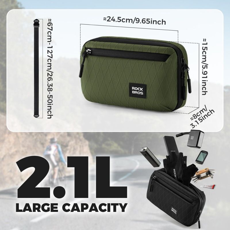 Rockbros Bicycle Handlebar 2.1L Green zöld táska
