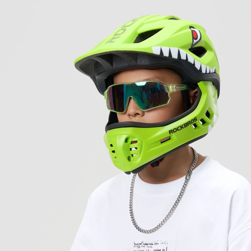 Rockbros TT-32003 Shark Children's Bike Helmet with Detachable Jaw Size S (48-52) - Green zielony \ s helmets, martial arts equipment