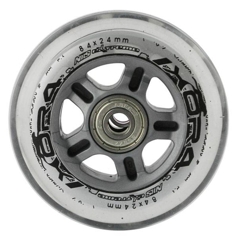 Nils Extreme PU 84x24 82A TRANSPARENT (4 pcs) + ABEC-7 CHROME (8 pcs) SET görkorcsolya 16-32-018
