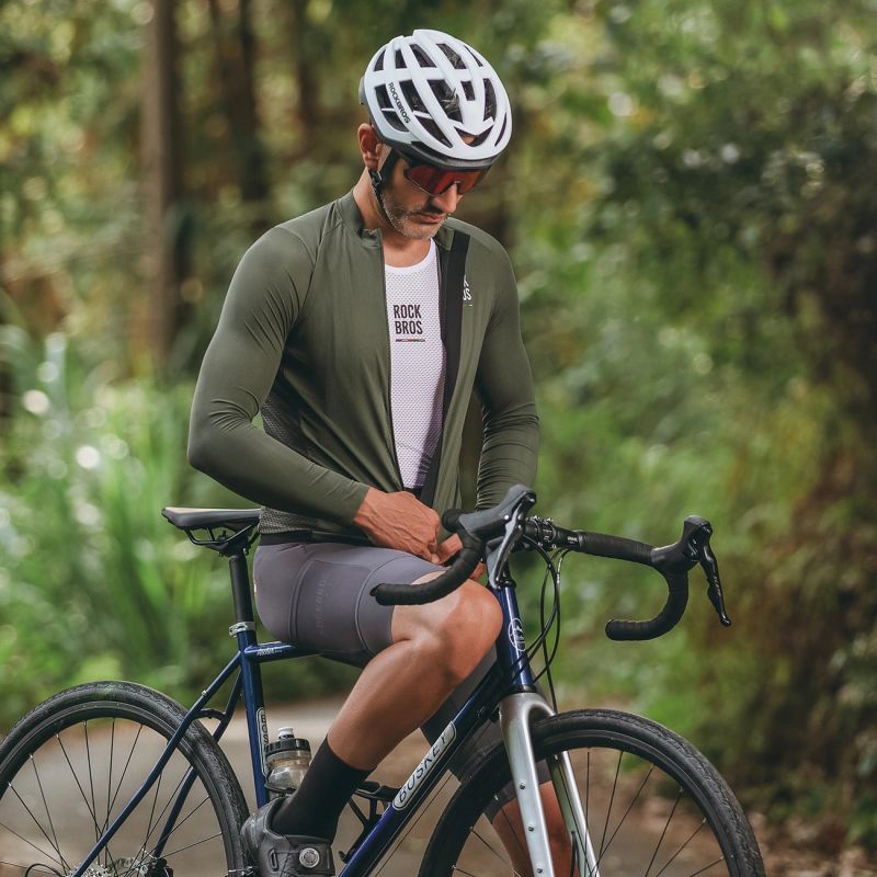Rockbros 15220003003 ROAD TO SKY men's cycling jersey long sleeve - green zöld póló