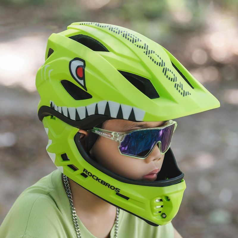 Rockbros TT-32003 Shark Children's Bike Helmet with Detachable Jaw Size S (48-52) - Green zielony \ s helmets, martial arts equipment