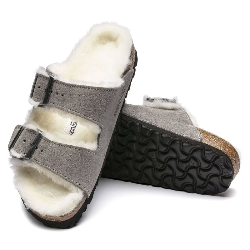 Birkenstock Women's/men's insulated flip-flops Arizona Shearling Stone Coin suede with lamb's wool narrow (1017403) cipő