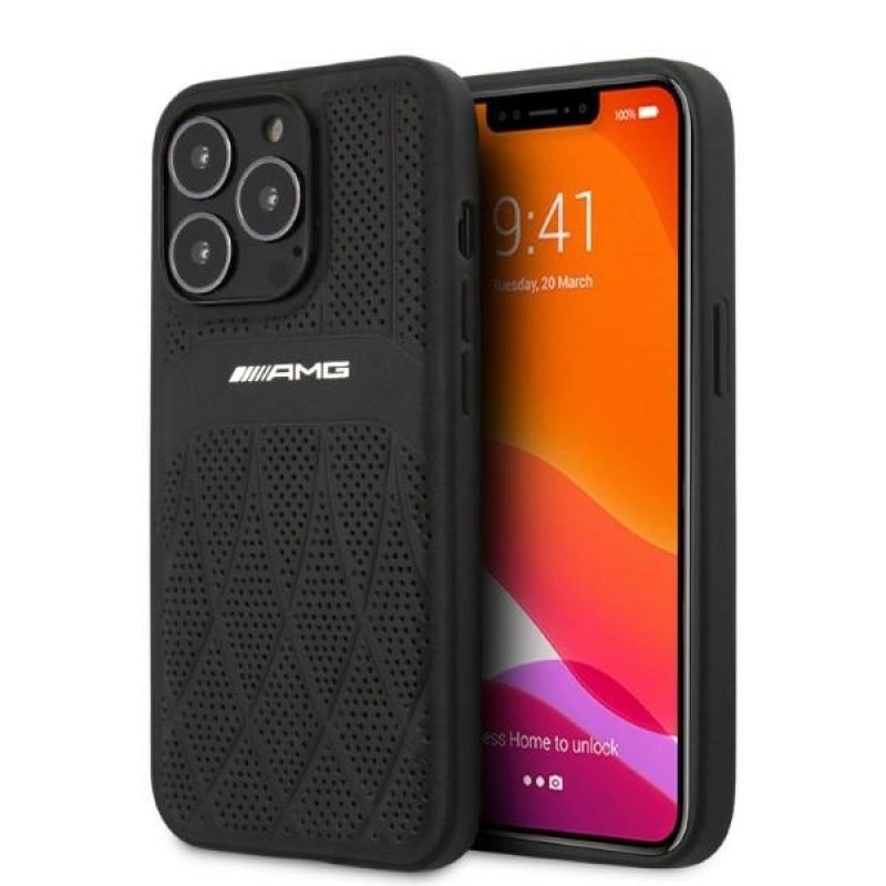 AMG AMHCP13LOSDBK iPhone 13 Pro / 13 6.1" /black hardcase Leather Curved Lines fekete zokni