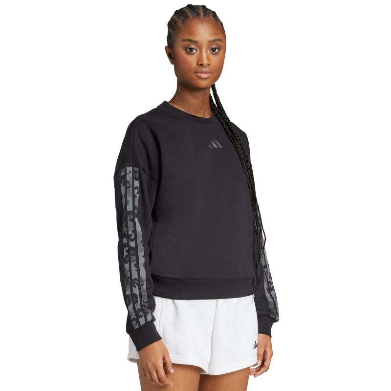 adidas Women's Animal Print 3-Stripes French Terry Sweatshirt Black JM1835 General