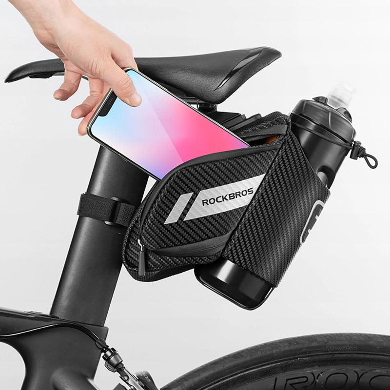 Rockbros C32BK saddle bag 1.5 l with water bottle pocket - black fekete water bottles, training equipment, bags