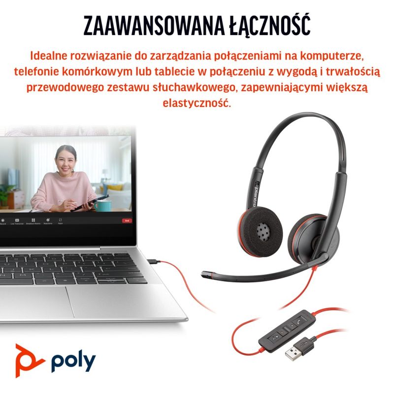 head Poly Blackwire 3220 Stereo USB-C Headset +USB-C/A Adapter (Bulk) kiegészítő 8X228A6
