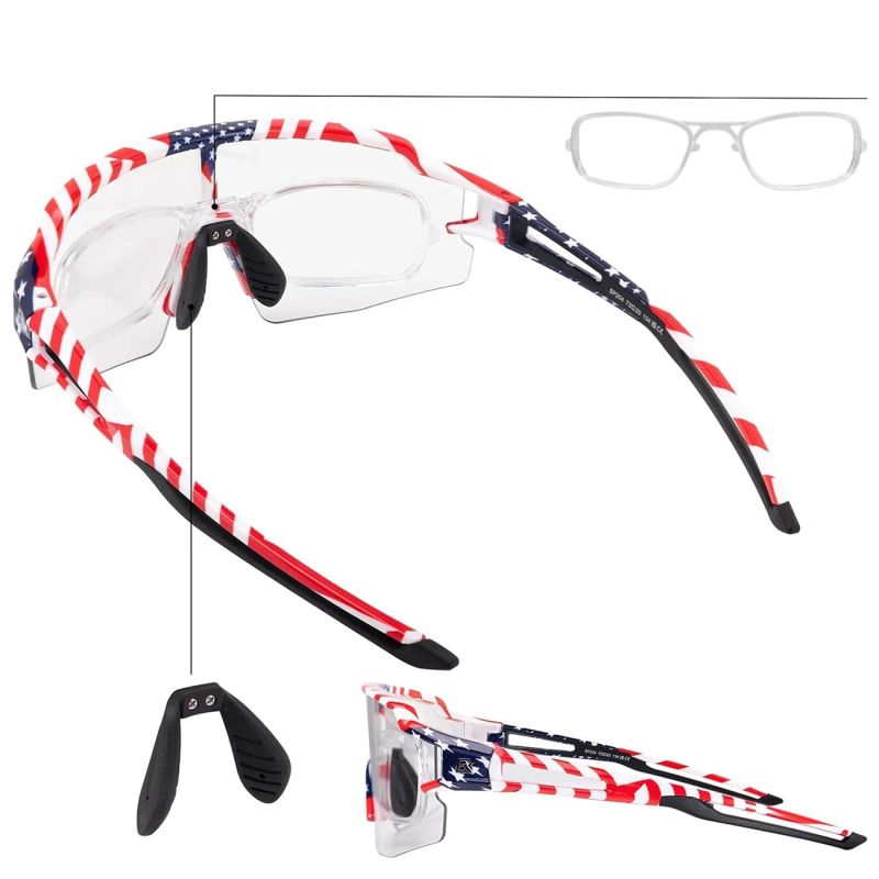Rockbros Cycling Glasses Photochromic with UV Protection and Corrective Insert 14120008002 - USA Pattern - White multikolor glasses, training equipment