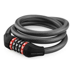 Rockbros bicycle lock with 5-digit code, steel cable, 120 cm, with LED lighting - black