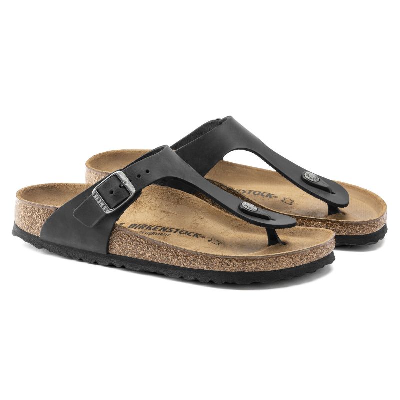 Birkenstock Gizeh NU Oiled Black Regular Women's/Men's Flip-Flops Oiled Leather for Wide Feet (0845251) general