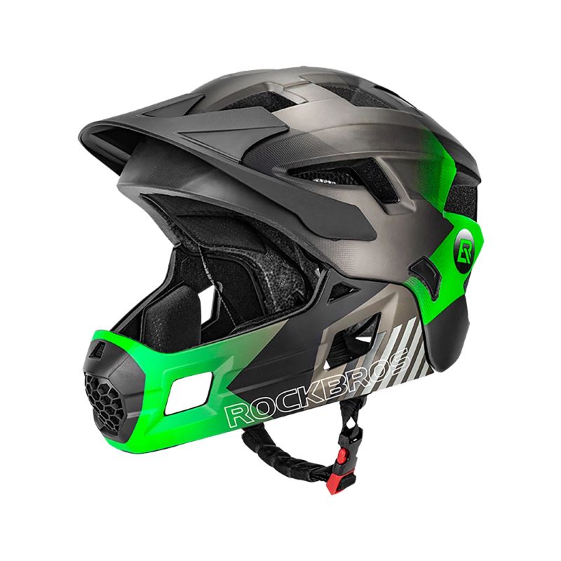 Rockbros TS-61 10110061003 Children's Bike Helmet with Detachable Chin Size S (48-54) - Green zielony \ s helmets, martial arts equipment