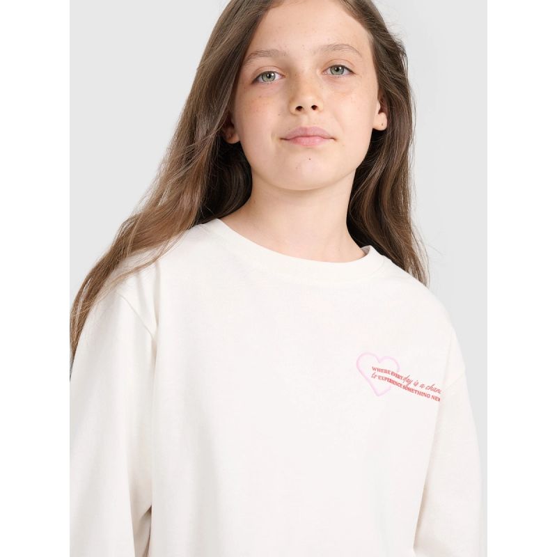 Oversized longsleeve with print for girls 4F 4FJRAW25TLONF589-11S hosszú ujjú póló