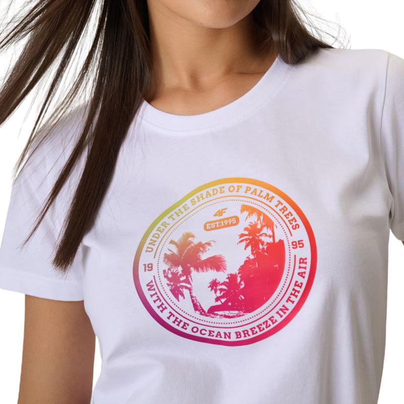 4F Women's T-shirt F2718 white 10S fehér póló 4FWSS26TTSHF271810S