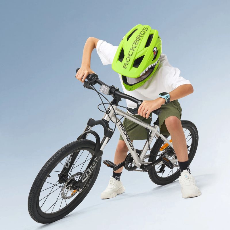 Rockbros TT-32003 Shark Children's Bike Helmet with Detachable Jaw Size S (48-52) - Green zielony \ s helmets, martial arts equipment