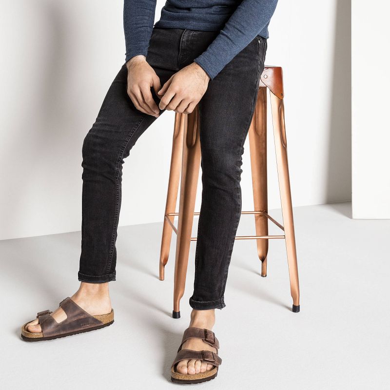 Birkenstock Arizona Soft Footbed Oiled Leather Habana Narrow Women's Slides (0452763) cipő