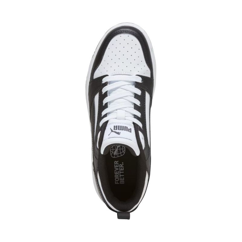 Puma Rebound V6 Lo Mid kids' shoes white and black 393833 01 Cipő
