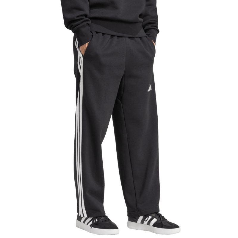 Men's adidas Essentials Three Stripes Fleece Wide Leg Pants Black JM1770 fekete kapucnis pulóver