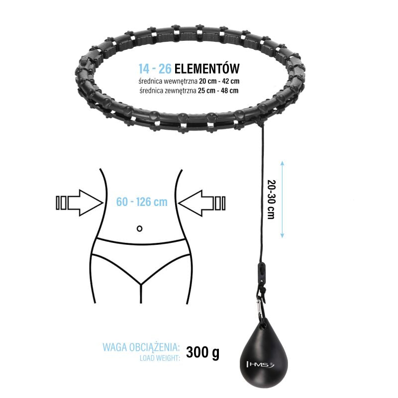 HMS Hula Hop Set HHW11 BLACK with studs and weight + BR163 BLACK PLUS SIZE belt fekete kiegészítő 17-44-634