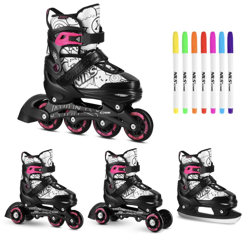 NH10907 4in1 ROLLER SKATES WITH EXTENDED HOCKEY BLADES TINTS PINK SIZE M (35-38) NILS EXTREME rózsaszín görkorcsolya