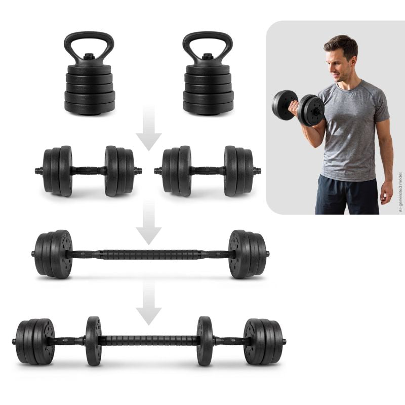Spokey 4-in-1 Weight Set (Barbell, Dumbbells, Kettlebell, Push-Up Handles) PONDUS SET 20 kg edzőfelszerelés SPK-947380