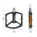 Rockbros K371 Reflective Aluminum Bicycle Pedals with Sealed Bearings - Black