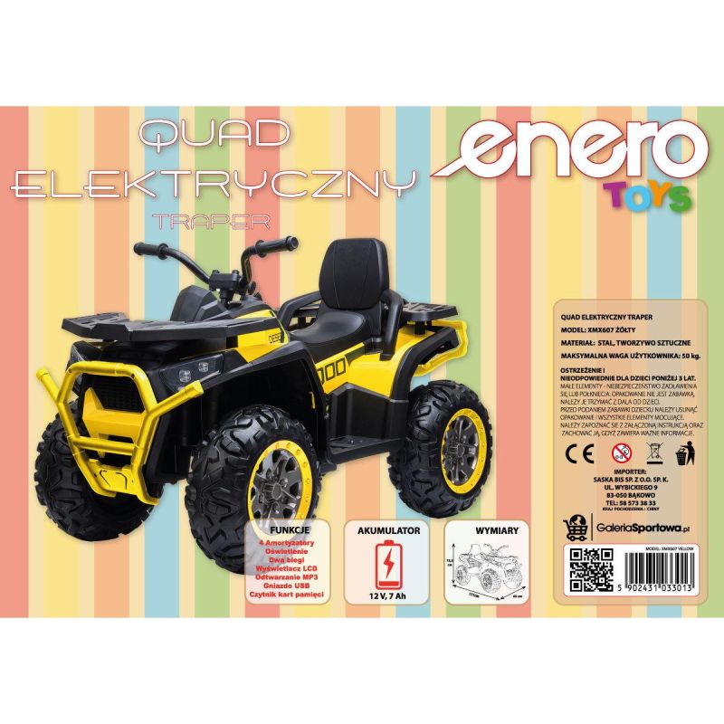 Enero Battery-Powered Quad Car Trapper Yellow sárga toys