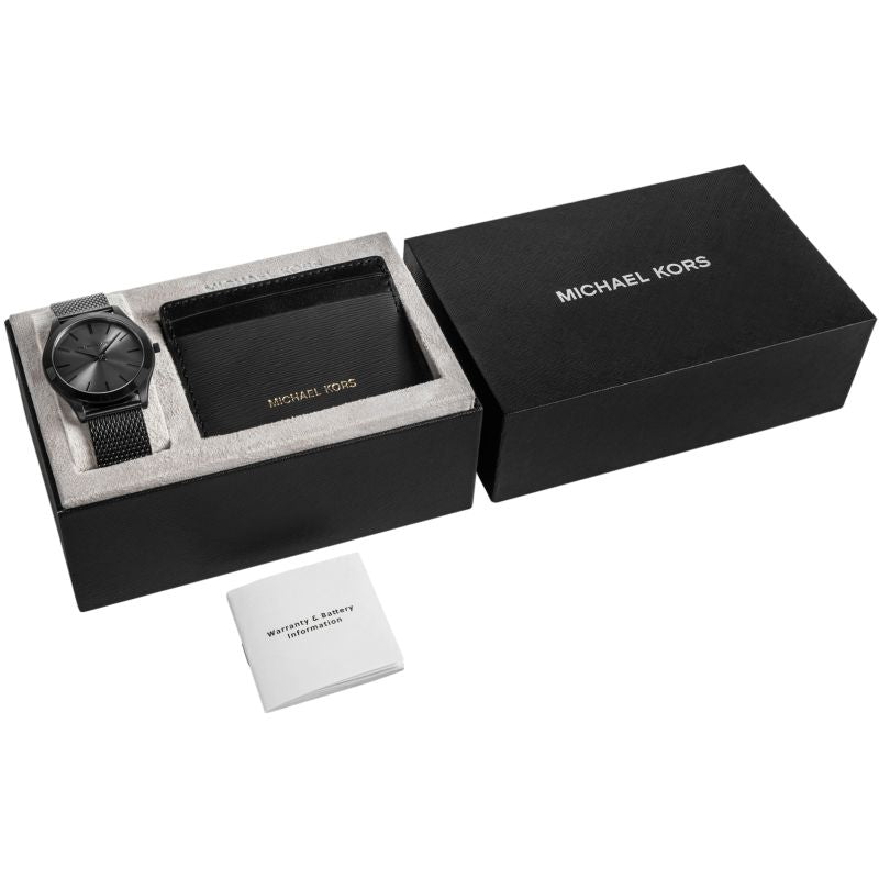 Michael Kors Men's Watch + Card Case + BOX fekete cases, watches