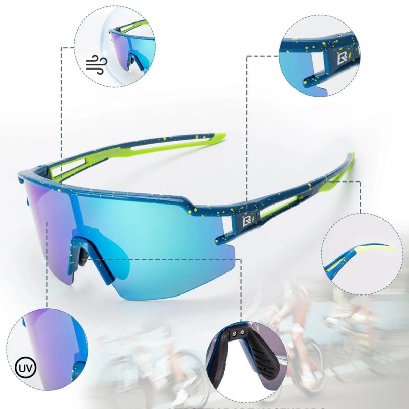 Rockbros Polarized Cycling Glasses with UV Protection and Corrective Insert Blue Lenses - Blue niebieski glasses, training equipment