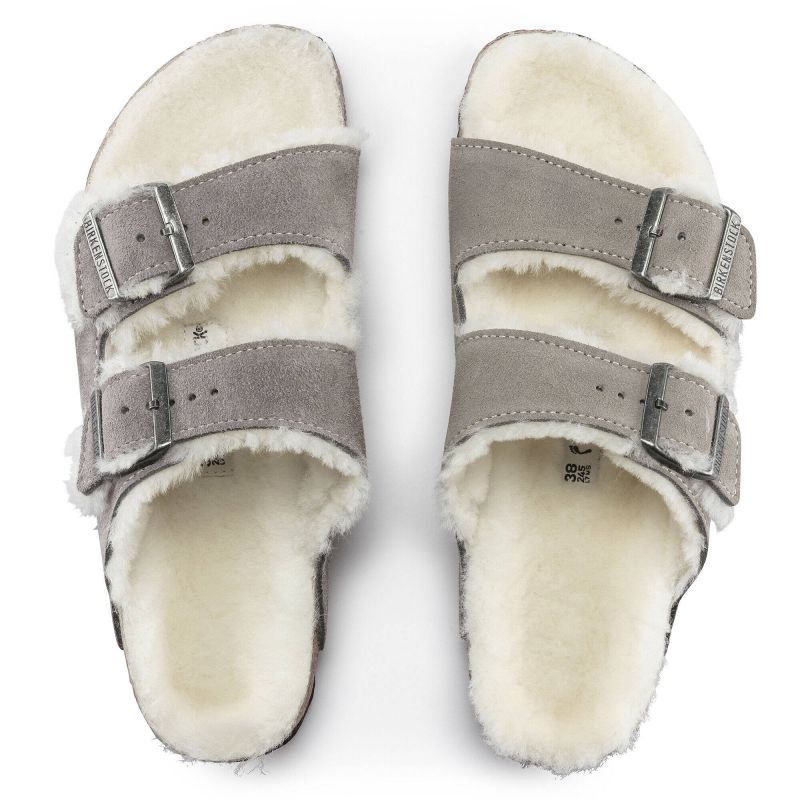 Birkenstock Women's/men's insulated flip-flops Arizona Shearling Stone Coin suede with lamb's wool narrow (1017403) cipő