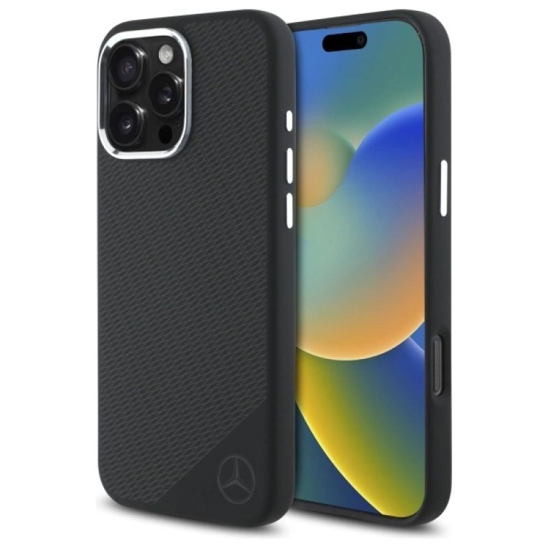 Mercedes MEHMP16L23SUGDK iPhone 16 Pro 6.3" /black hardcase Silicone Tonal Logo Wood Pattern MagSafe fekete cases