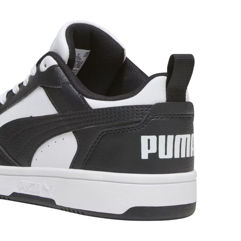 Puma Rebound V6 Lo Mid kids' shoes white and black 393833 01 Cipő