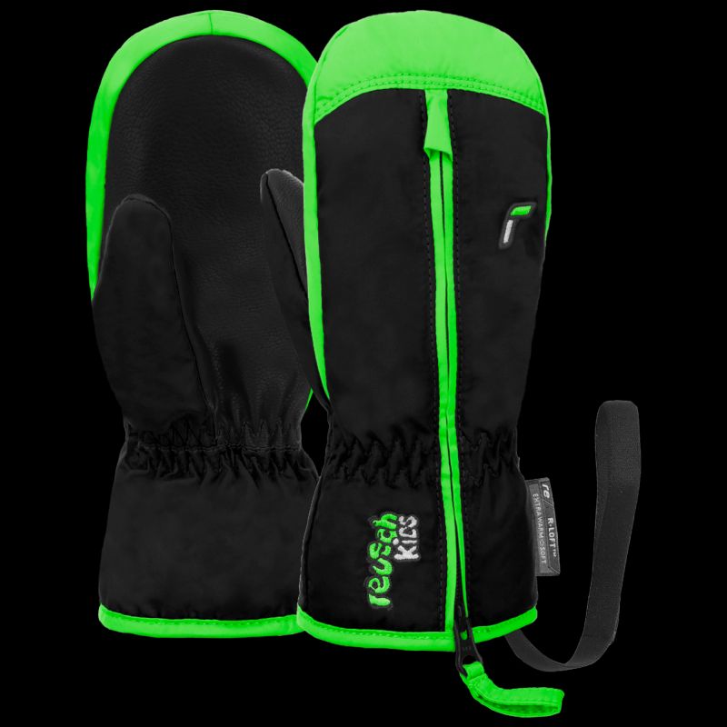 Reusch Ben Mitten children's winter gloves made of artificial leather, insulated, waterproof, black and green (62/85/408/7716) Sapka