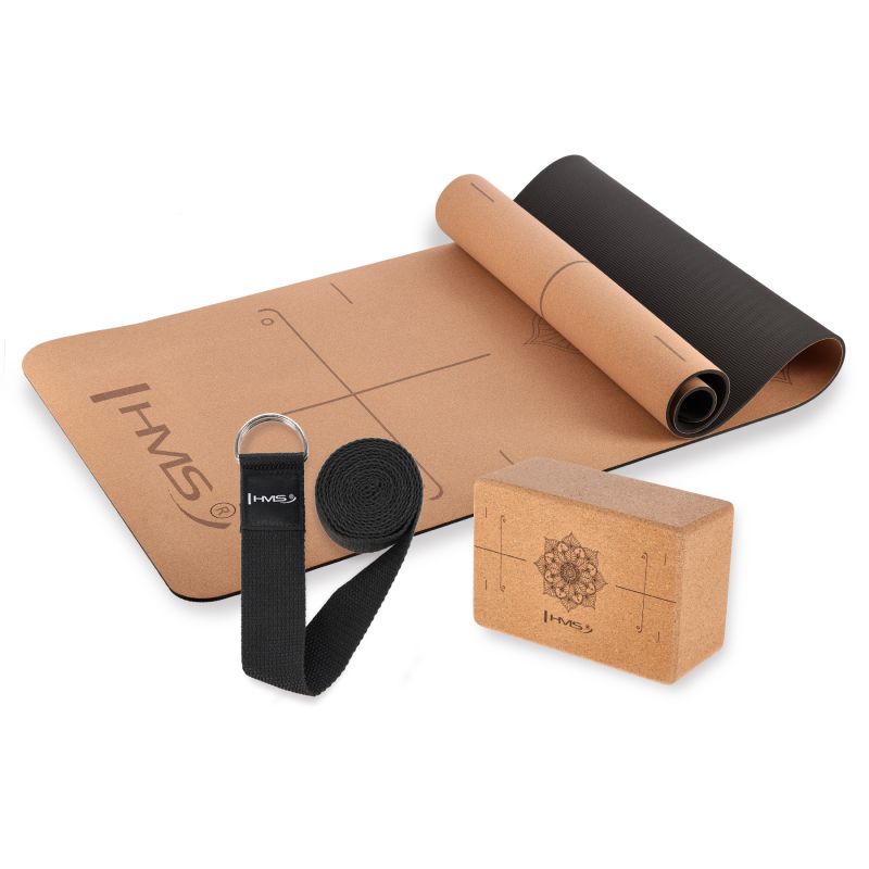HMS Cork Yoga Set Tpe Mat Ym11 + Cube Kj02 + Strap Sj02 sapka 17-40-007