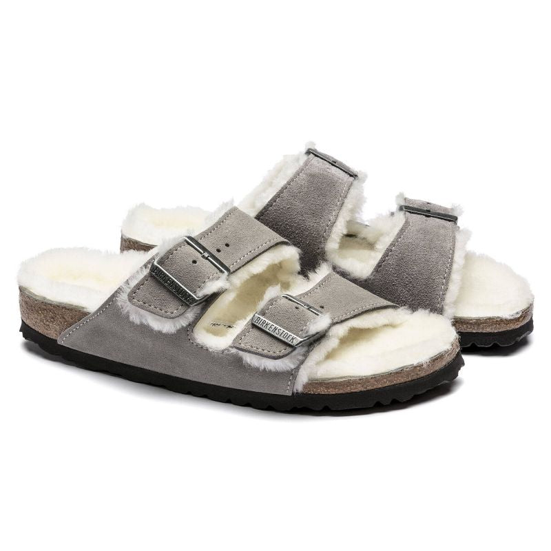 Birkenstock Women's/men's insulated flip-flops Arizona Shearling Stone Coin suede with lamb's wool narrow (1017403) cipő