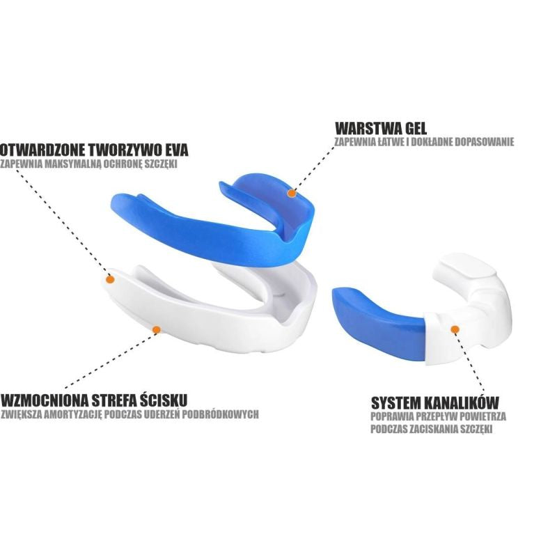DBX Bushido Gel Mouthguard + Box - White and Blue | GelTech kék protectors and knee pads
