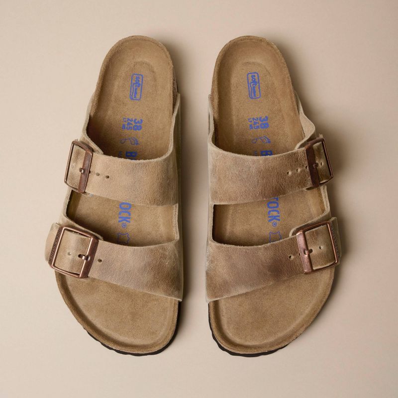 Birkenstock Arizona Soft Footbed Oiled Leather Tabacco Brown Narrow Women's/Men's Slides (0552813) cipő