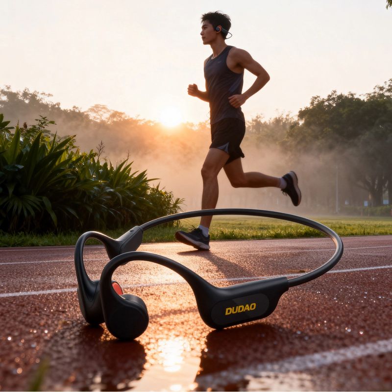 head Dudao U22 Bluetooth 5.2 Bone Conduction Headphones with Headband - Black fekete headsets