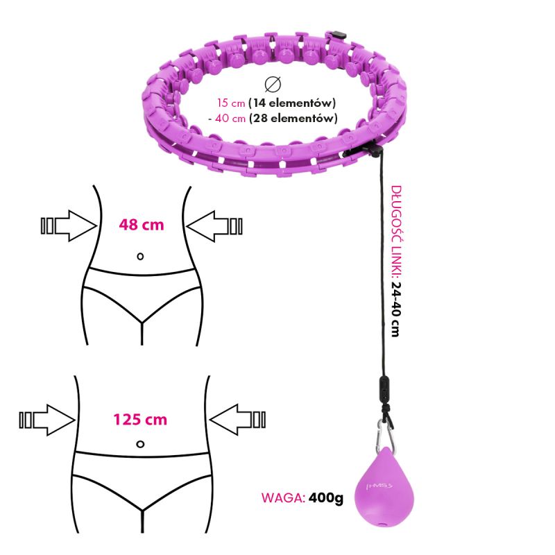 HMS Plus size hula hoop HHW12 with studs and weight purple lila edzőfelszerelés 17-44-525