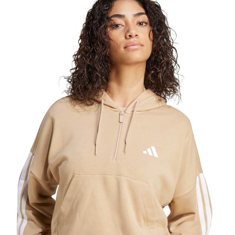Women's Essentials 3-Stripes French Terry Hoodie Quarter Zip Beige JX7676 2xs kapucnis pulóver