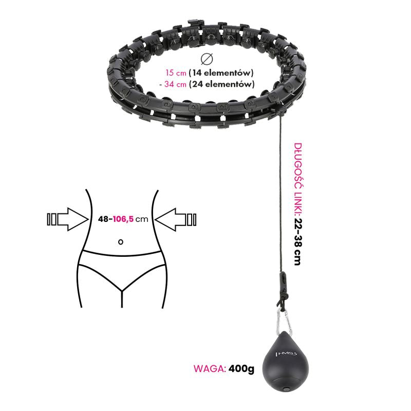 HMS HHW01 hula hoop with studs and weight, black fekete póló 17-44-521