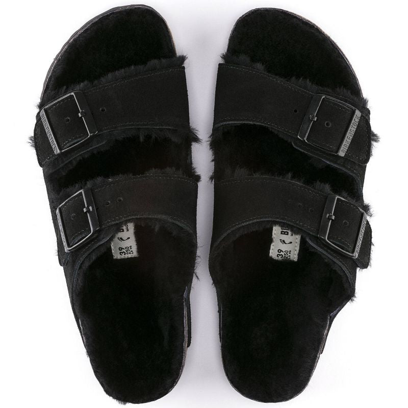 Birkenstock Women's slippers insulated with lambswool Arizona VL Shearling Black suede leather regular wide (0752661) cipő