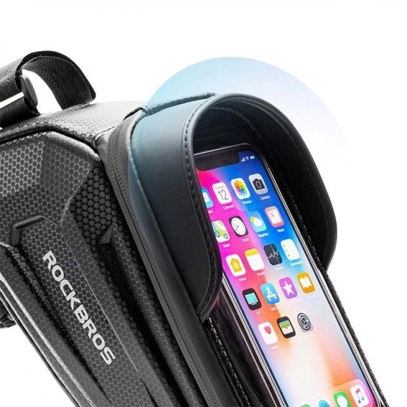 Rockbros B68-1 frame-mounted bicycle bag with phone pocket, 1.7l, black