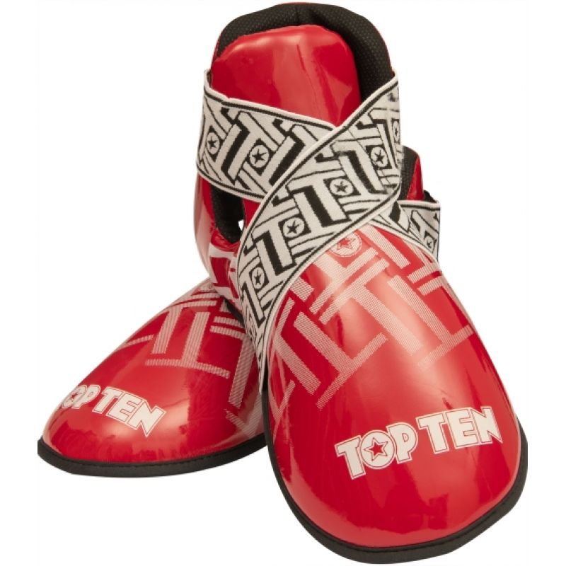 TOP TEN OSTT-PU "SUPERLIGHT PRISM" Foot Protectors (WAKO APPROVED) czerwony+m protectors and knee pads