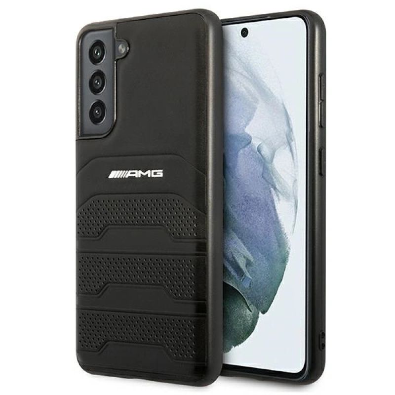DC AMG S21 FE G990 czarny/black hardcase Leather Debossed Lines fekete telefontok